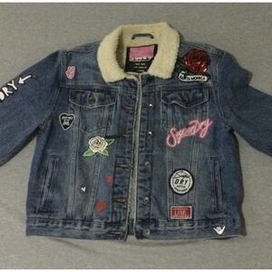 Superdry Women's Girlfriend sherpa denim patches  jacket size 12
